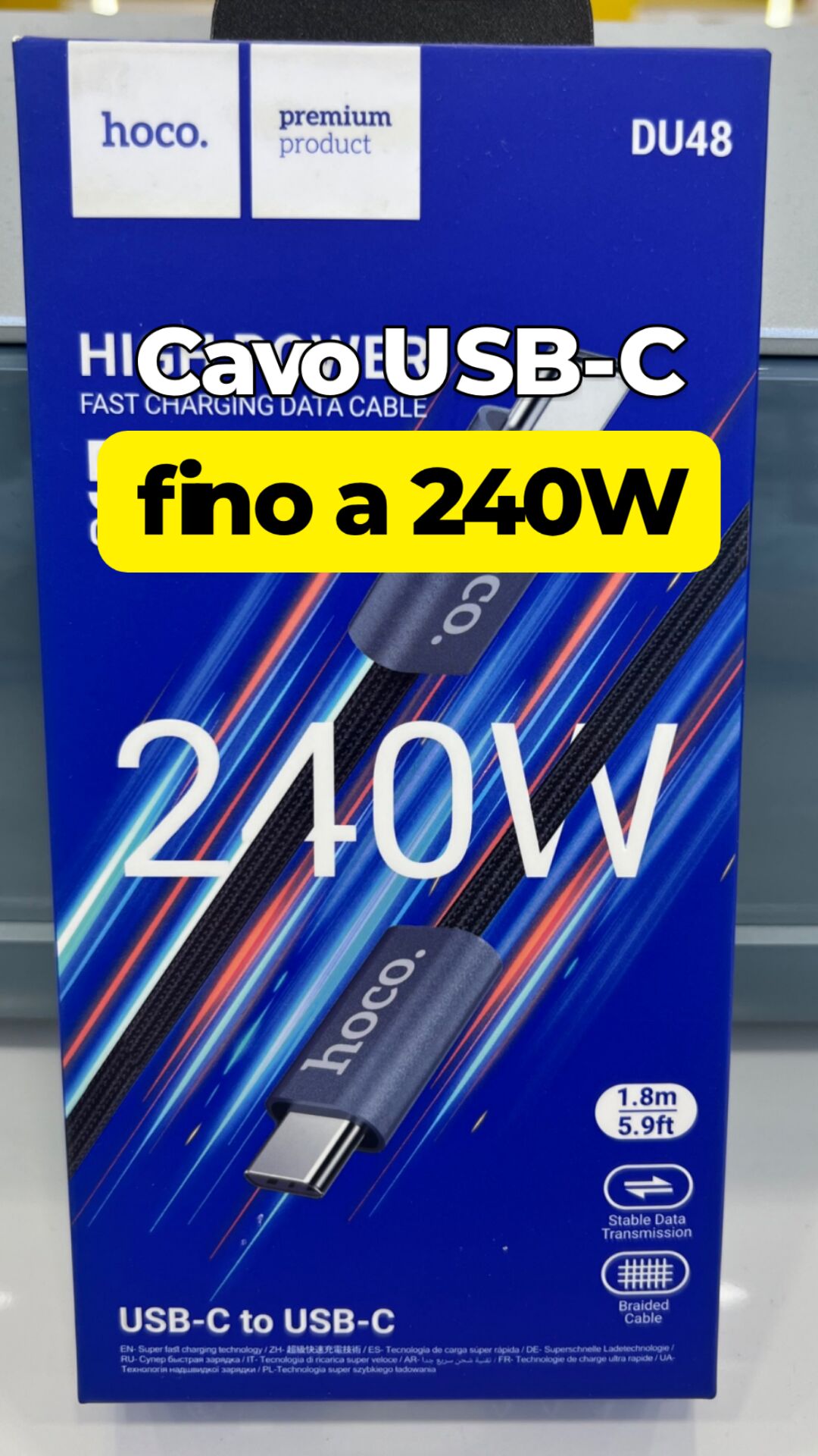 Cavo ricarica rapida USB-C a USB-C 240W Hoco intrecciato