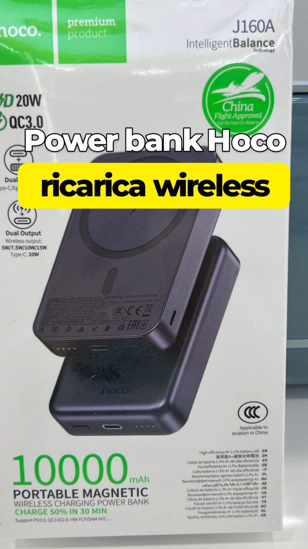 Power bank magnetico wireless Hoco da 10000 mAh